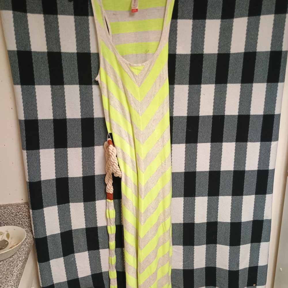 No Boundaries Neon Yellow and Gray Striped Dress